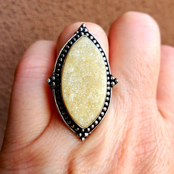 New Rough Yellow Aventurine 925 Silver Ring. - Picture 4 of 12